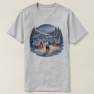 T-shirt Chemise de Noël rétro de village d'hiver ,90s