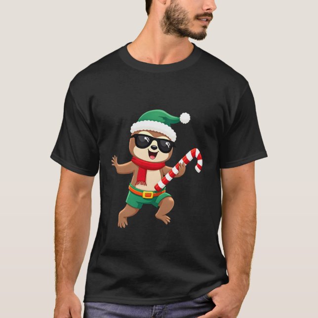 T-shirt Chemise de Noël Sloth Elf Peppermint Candy Cane Gi (Devant)