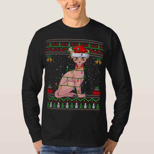 T-shirt Chemise de Noël Style Pull Ugly Santa Sphynx Cat C (Devant)