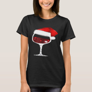 T-shirt Chemise de Noël Verre à Vin Amants du Vin Chapeau