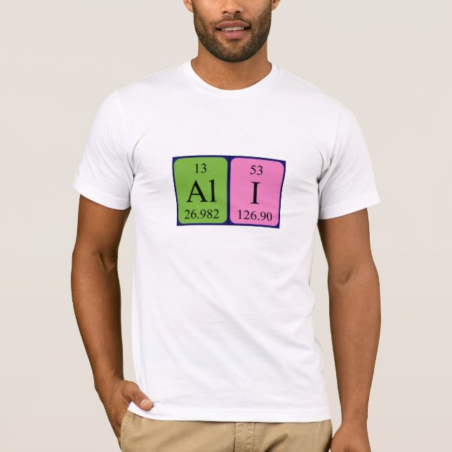 T-shirt Chemise de nom de table périodique Ali (Devant)