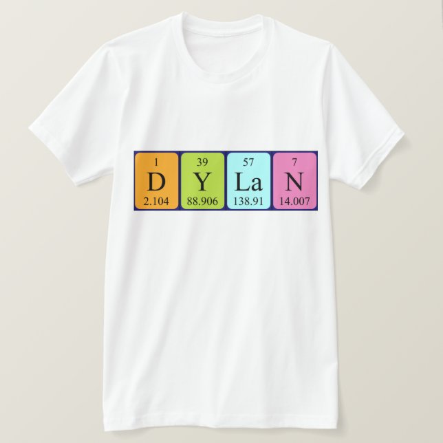 T-shirt Chemise de nom de table périodique Dylan (Design devant)
