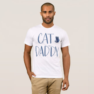 T-shirt Chemise de papa de chat blanc et bleu