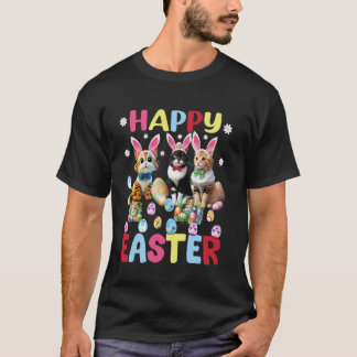 T-shirt Chemise de Pâques Chat Lapin Oreilles Oeufs Hommes