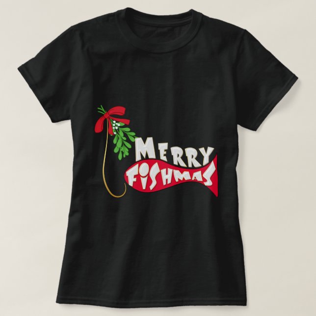 T-shirt Chemise de pêche de Noël amusante - Joyeux Fishmas (Design devant)