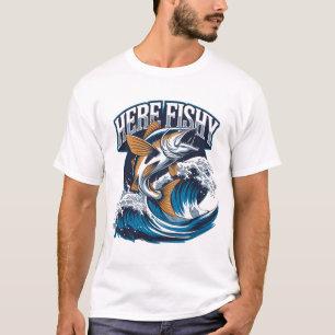 T-shirt Chemise de Pêche Ici-Poisson Graphique Funny T-Shi