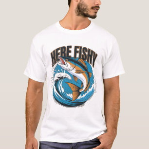 T-shirt Chemise de Pêche Ici-Poisson Graphique Funny T-Shi