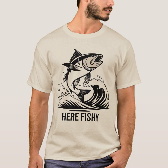 T-shirt Chemise de Pêche Ici-Poisson Graphique Funny T-Shi (Devant)