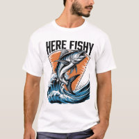 Chemise de Pêche Ici-Poisson Graphique Funny T-Shi