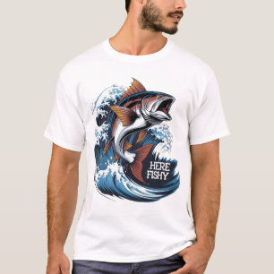 T-shirt Chemise de Pêche Ici-Poisson Graphique Funny T-Shi