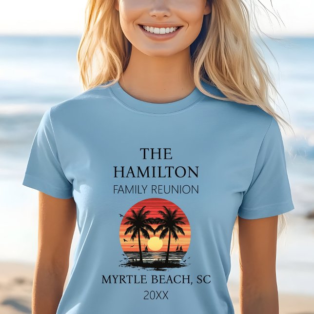 T-shirt Chemise de plage Reunion Family (Women's Beach Family Reunion  Custom date and location T-shirt with family names on back)