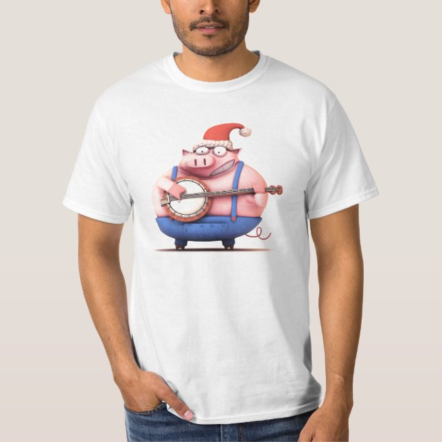 T-shirt Chemise de porc de banjo de Noël (Devant)