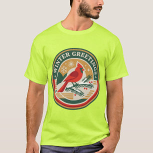T-shirt Chemise de salutations hivernales Cardinal rouge T