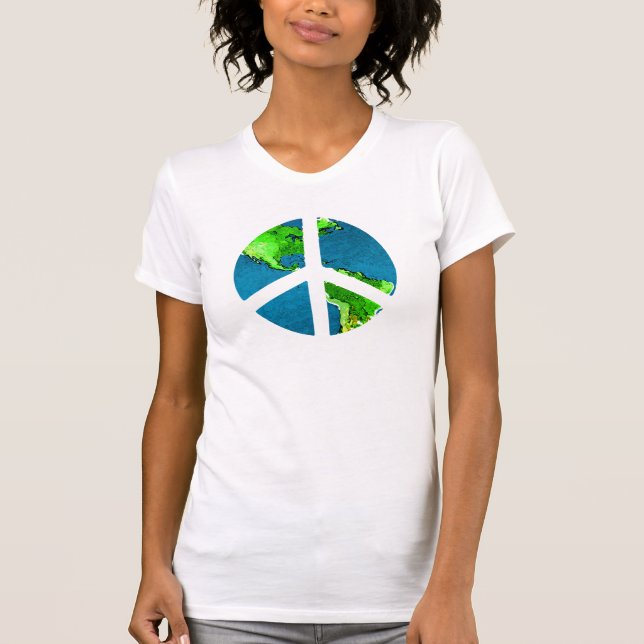 T-shirt Chemise de signe de paix de globe (Devant)