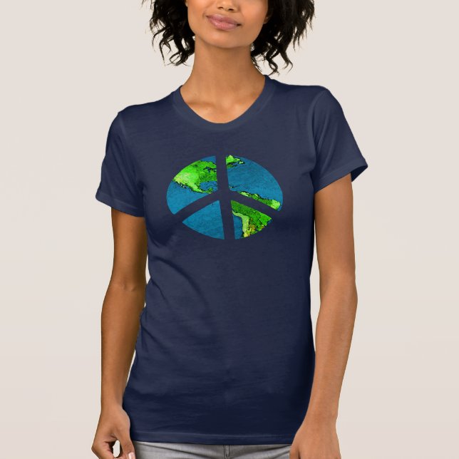 T-shirt Chemise de signe de paix de globe (Devant)