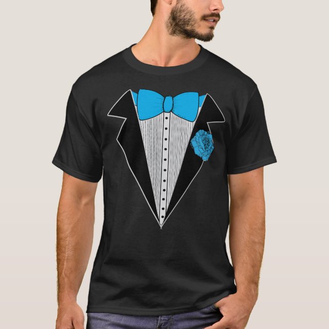 T-shirt Chemise de style Tuxedo Blue Bowtie & Blue Flower (Devant)