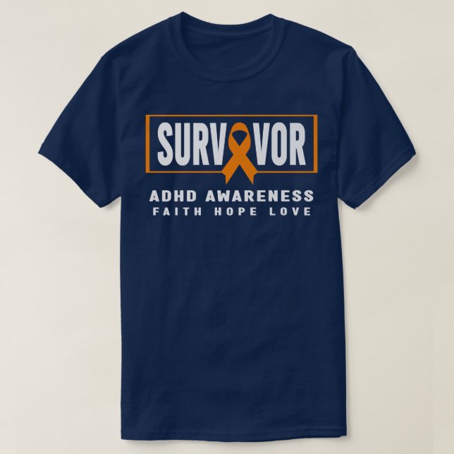 T-shirt Chemise de survivant du TDAH - Ruban orange, lauré (Design devant)