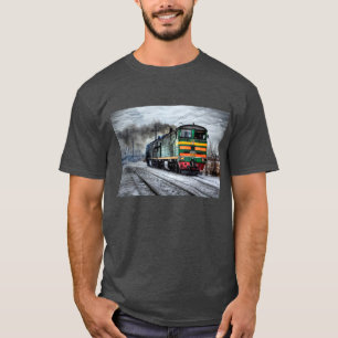 T-shirt Chemise de train Locomotive noire, jaune et rouge