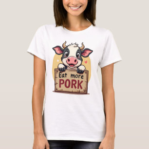T-shirt Chemise de vache drôle - Mange plus de thé de porc
