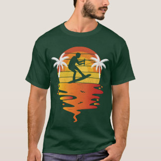 T-shirt Chemise de wakeboarding rétro coucher de soleil 70