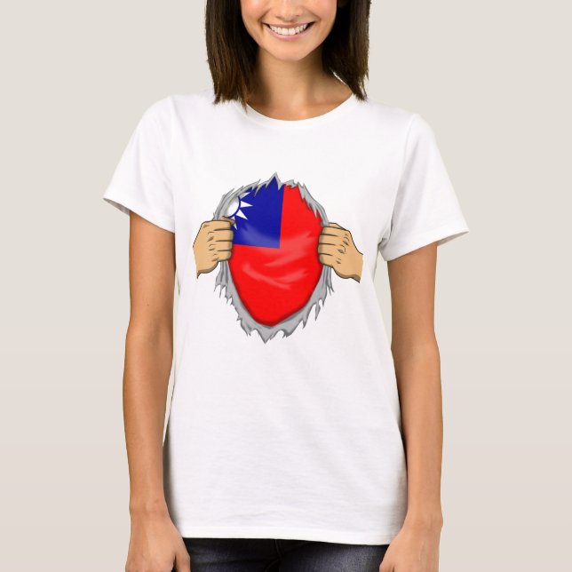 T-shirt Chemise déchirée avec drapeau taïwanais à l'intéri (Devant)