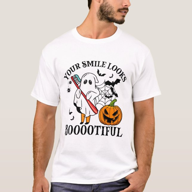 T-shirt Chemise d'Halloween Dentiste, Couleurs de confort, (Devant)