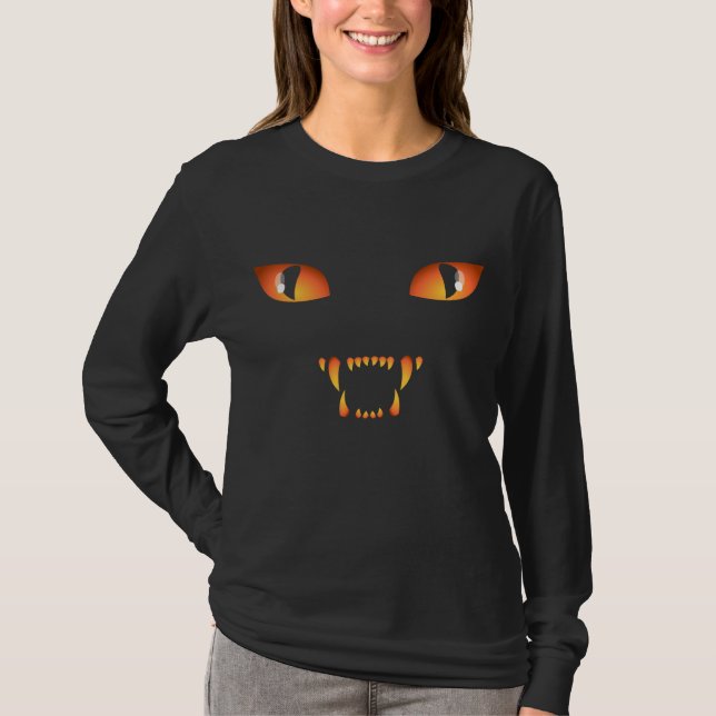 T-shirt Chemise d'Halloween féminine Chat noir Chemise Tee (Devant)