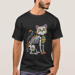 T-shirt Chemise Dia de Los Muertos Chat Crâne de Sucre Mex