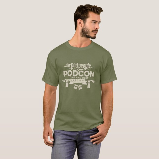T-shirt Chemise d'obscurité de Podcon 2017 - logo crème (Devant entier)