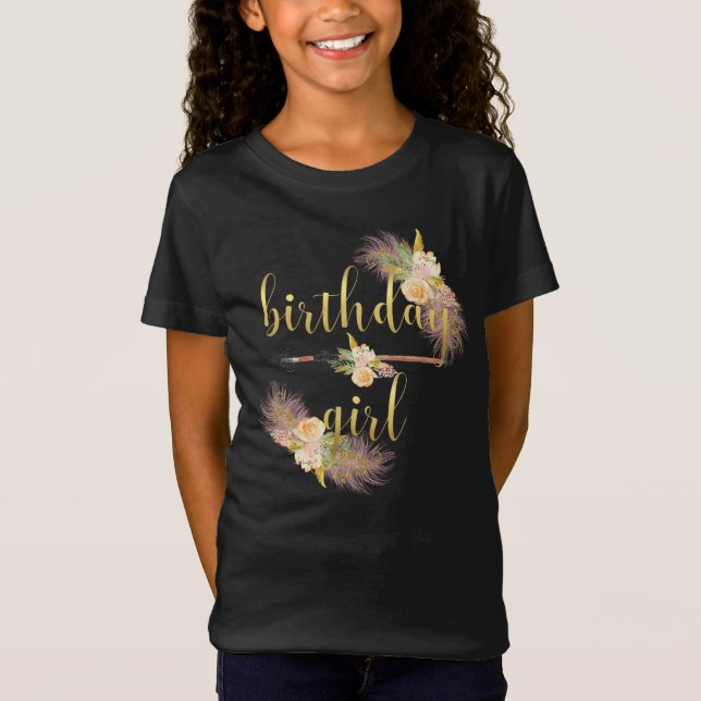T-Shirt Chemise d'or chic de noir de fille d'anniversaire (Devant)
