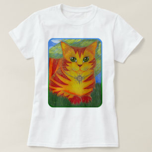 T-shirt Chemise d'or d'art d'imaginaire de chat de Sun
