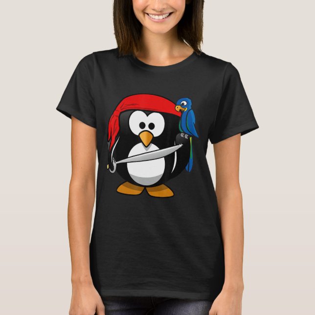T-shirt Chemise drôle avec Pirate Penguin Animal Comic Car (Devant)