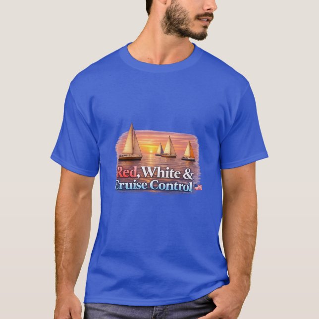T-shirt Chemise drôle de bateau Rouge Blanc & régulateur d (Devant)
