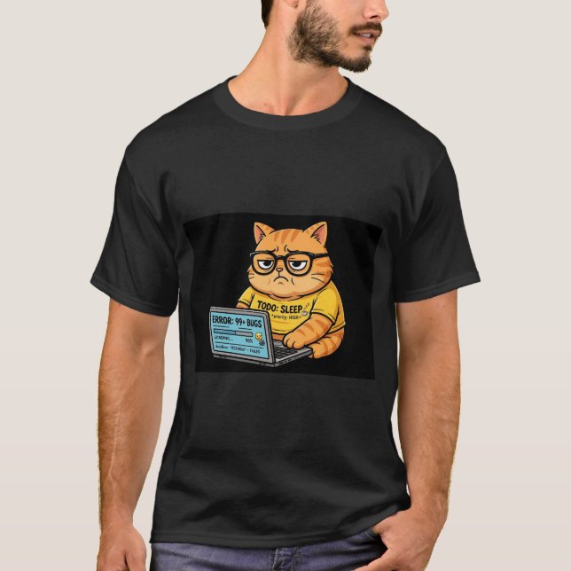 T-shirt Chemise drôle de programmeur de chat orange (Devant)
