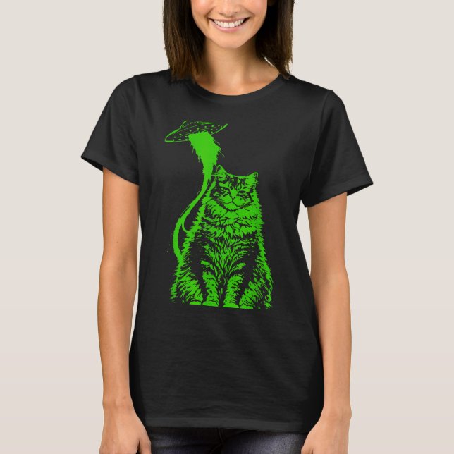 T-shirt Chemise Drôle Y2k Chat Alien Abduction Meme (Devant)