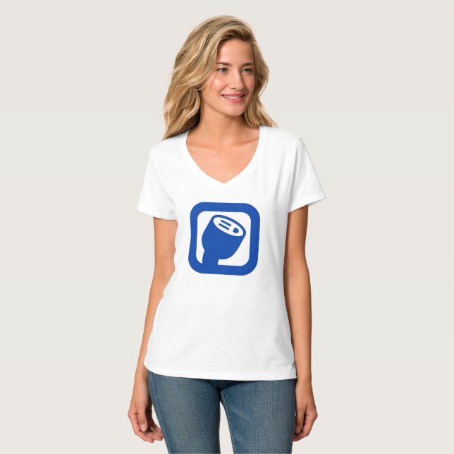 T-shirt Chemise du V-Cou des femmes de logo de PlugShare (Devant entier)