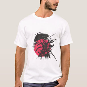 T-shirt Chemise en encre d'art du guerrier samouraï rouge 