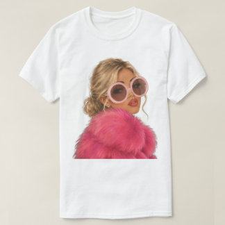 T-shirt Chemise en Fausse Fourrure Rose de Blonde Glamour