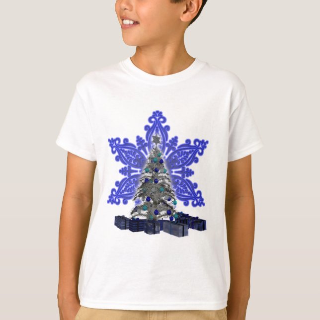 T-shirt Chemise en sapin de Noël Blue Snowflake (Devant)
