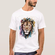 Chemise en T de géométrie sacrée Lion Aquarelle