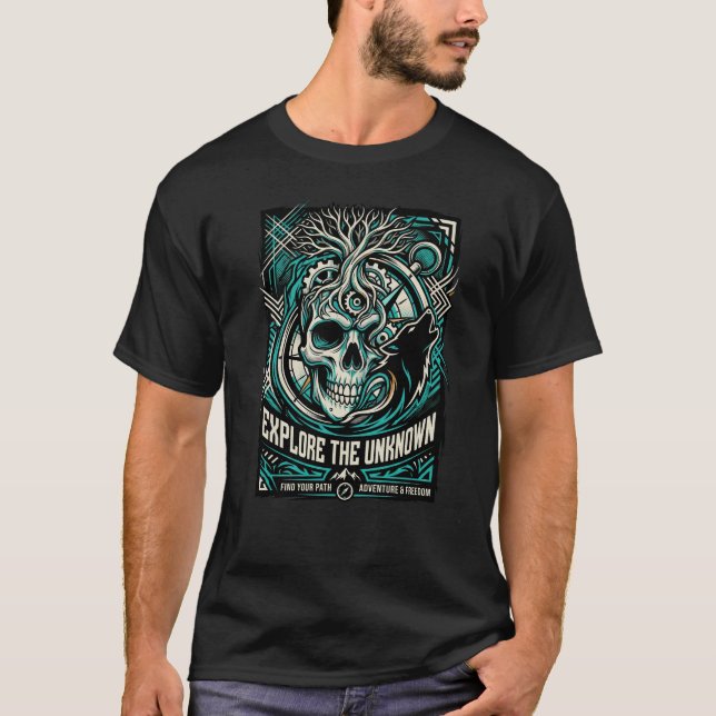 T-shirt Chemise Explore The Unknown – Aventure Skull Wolf (Devant)