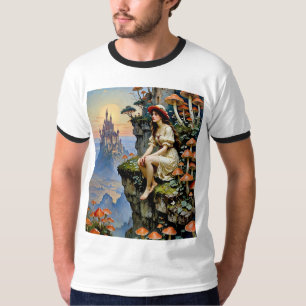 T-shirt Chemise Fairycore Girl Cliffside Mushroom Castle