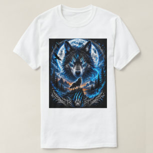 T-shirt Chemise fantaisie Loup Bleu sous la Lune