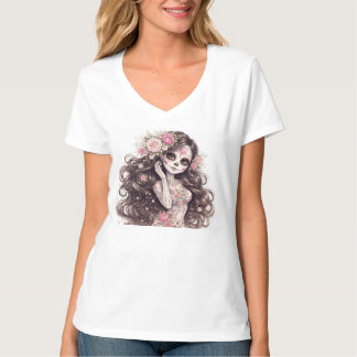 T-shirt Chemise fantaisiste fille gothique florale