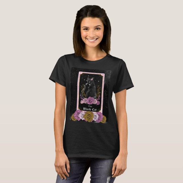 T-shirt Chemise femme de la carte Tarot Chat Noir (Devant entier)