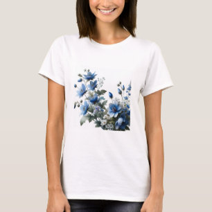 T-shirt Chemise femme fleurs bleues