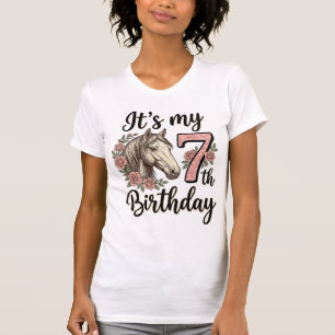 T-shirt Chemise Fille 7ème Anniversaire Cheval Floral Vint