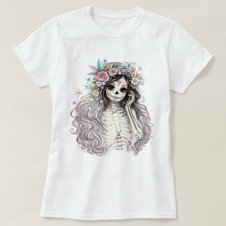 T-shirt Chemise Fille Crâne de Sucre Gothique Couronne Flo