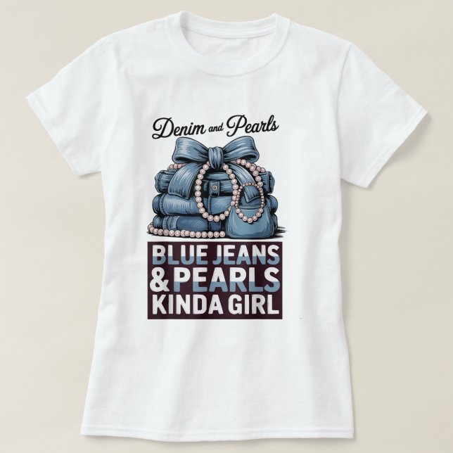 T-shirt Chemise fille Kinda Jeans bleu et perles (Design devant)