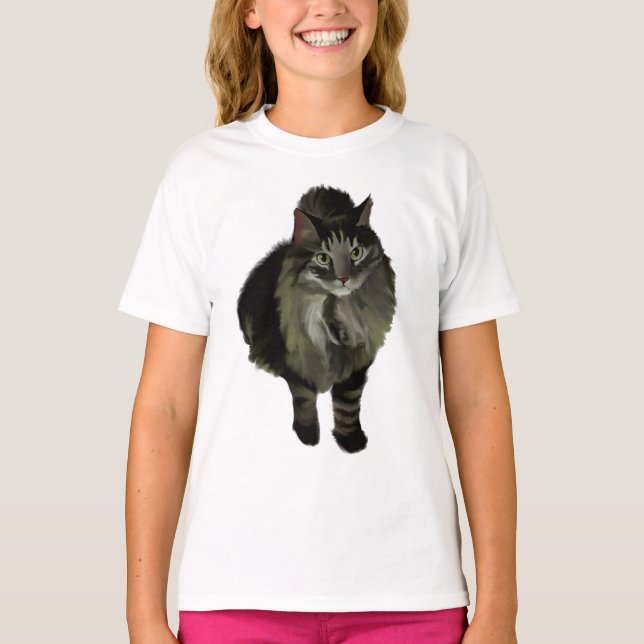 T-shirt Chemise fille Maine Coon Cat (Devant)